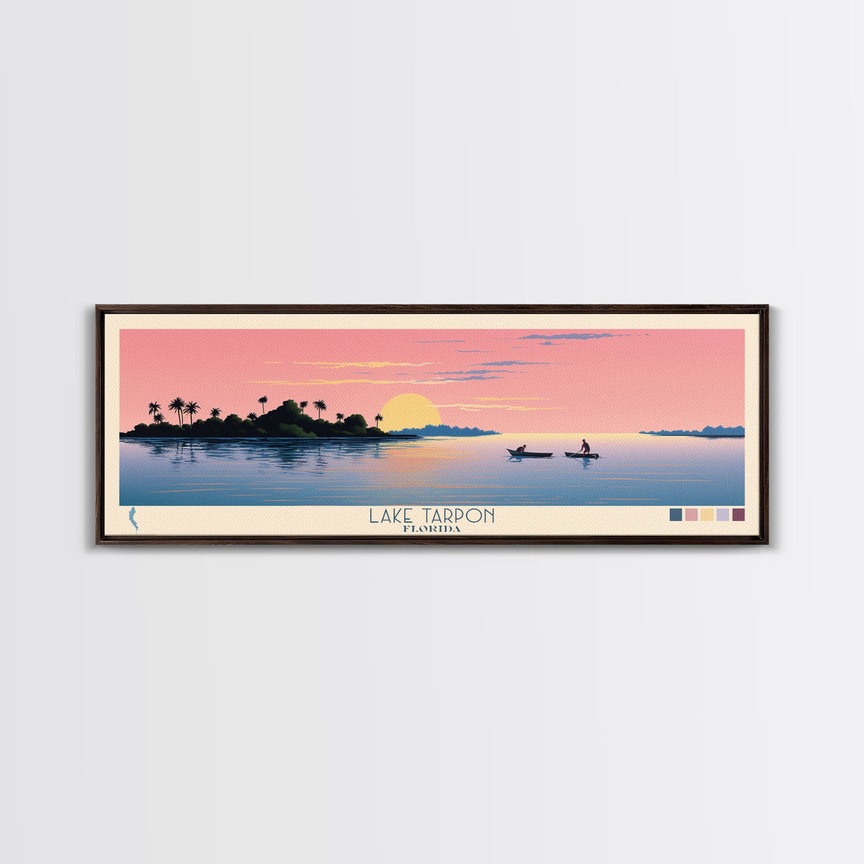 Lake Tarpon Florida Framed Canvas Print, Panoramic Wall Art, Midcentury Modern, Pop Art, Living Room Decor, Travel Poster, Lake House Art