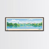 Lake of the Isles Minneapolis Framed Canvas Print, Panoramic Wall Art, Midcentury Modern, Pop Art, Living Room Decor, Travel Poster, Lake House Art