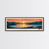 Merritt Reservoir, Nebraska Panoramic Wall Art Framed Canvas Print, Midcentury Modern, Pop Art, Home Decor, Travel Poster, Bedroom Art