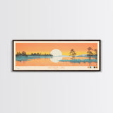 Rathbun Lake, Iowa Framed Canvas Print, Home Decor, Midcentury Modern, Panoramic Wall Art, Travel Poster, Pop Art