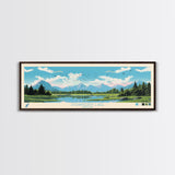 Strawberry Lake, Oregon Framed Canvas Print, Lake House Art, Midcentury Modern Decor, Pop Art, Travel Poster, Living Room Wall Art