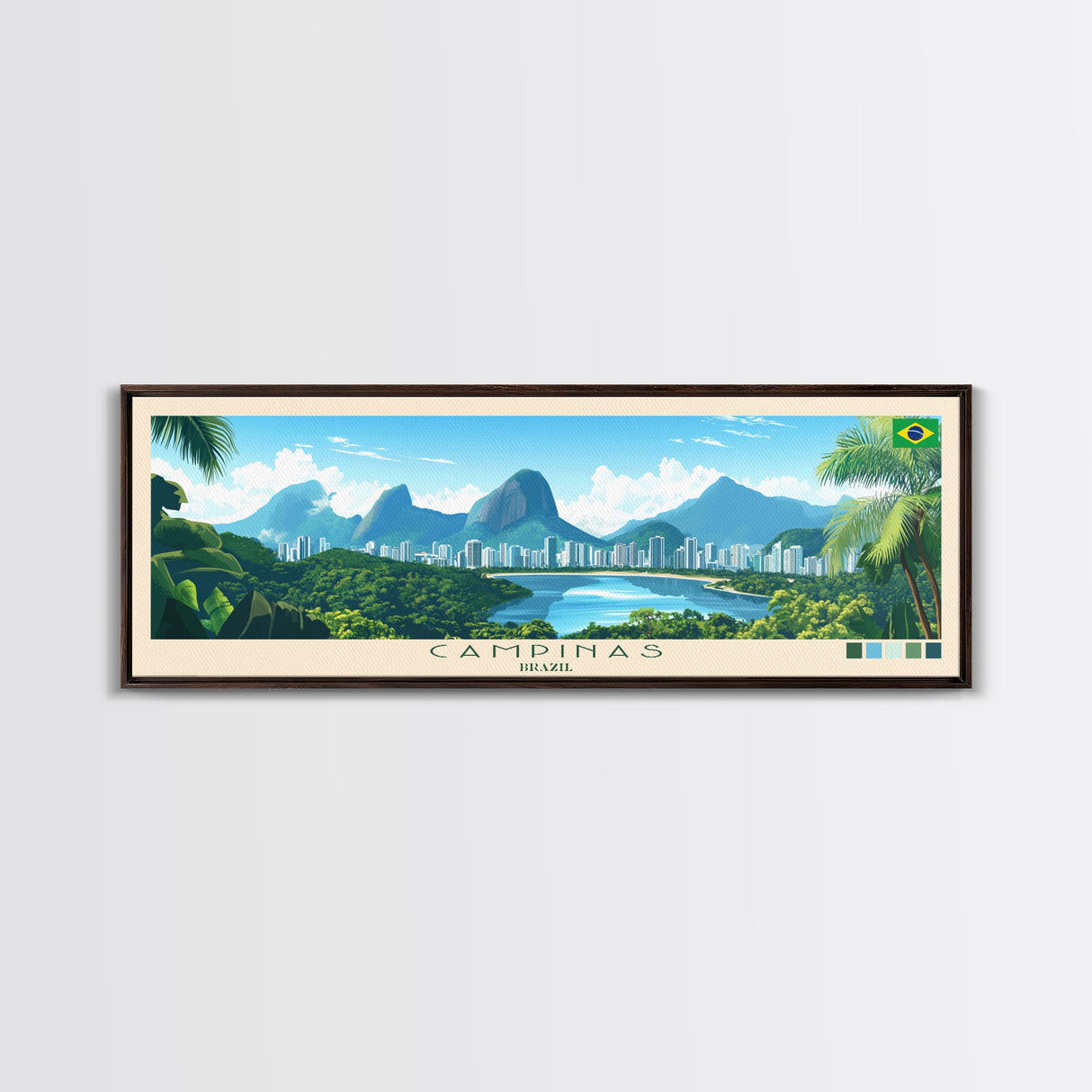 Campinas, Brazil Travel Poster Panoramic Canvas Print, Campinas, Brazil Painting, Brazil Art, Campinas Travel Art, Guest Room Painting