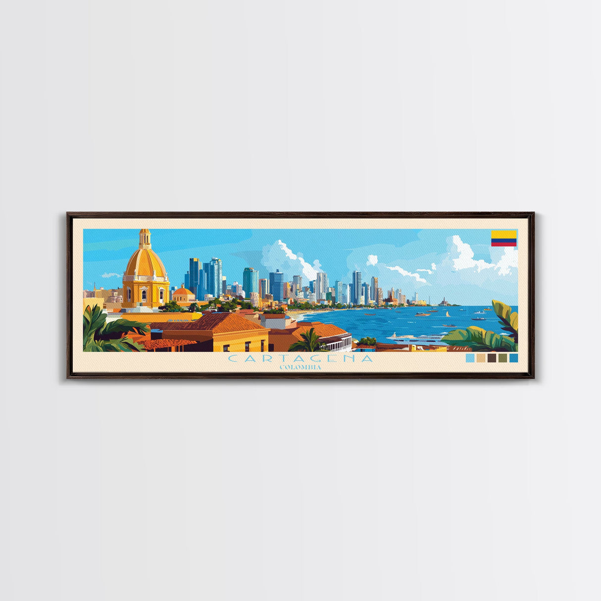 Cartagena, Colombia Panoramic Travel Poster Canvas Print, Cartagena, Colombia Painting, Colombia Art, Cartagena Travel Art, Guest Room Painting