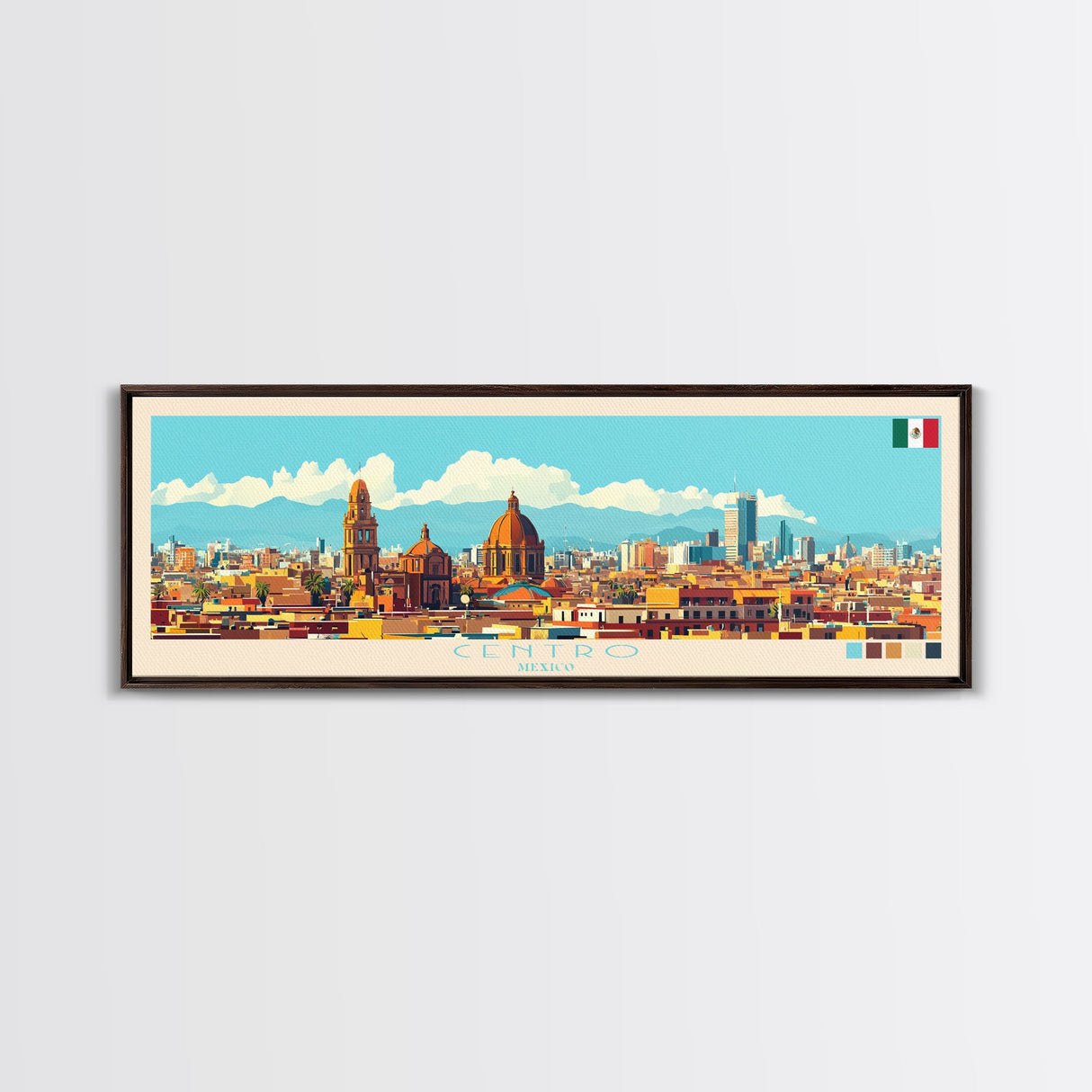 Centro, Mexico Panoramic Travel Poster Canvas Print, Centro, Mexico Painting, Mexico Art, Centro Travel Art, Guest Room Painting