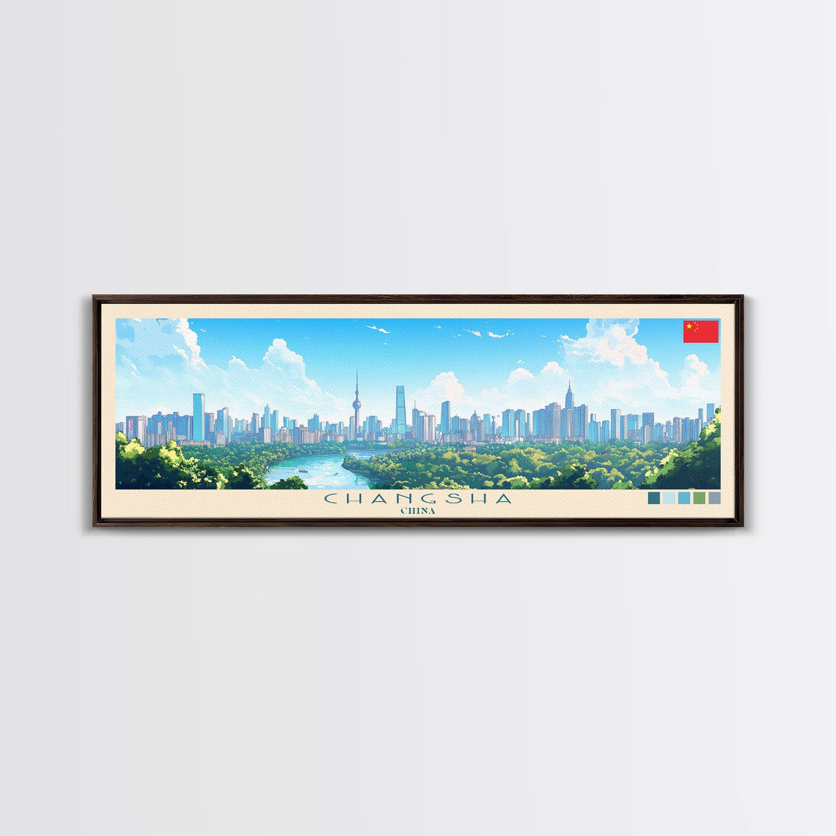 Changsha, China Panoramic Travel Poster Canvas Print, Changsha, China Painting, China Art, Changsha Travel Art, Living Room Painting