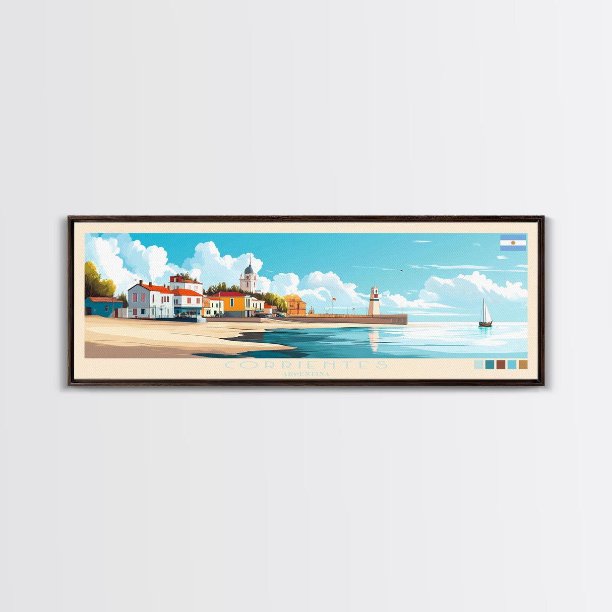 Corrientes, Argentina Travel Poster Panoramic Canvas Print, Corrientes, Argentina Painting, Argentina Art, Corrientes Travel Art, Guest Room Painting