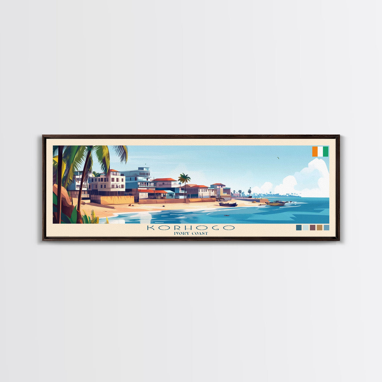 Korhogo, Ivory Coast Panoramic Travel Poster Canvas Print, Korhogo, Ivory Coast Painting, Ivory Coast Art, Korhogo Travel Art, Living Room Painting