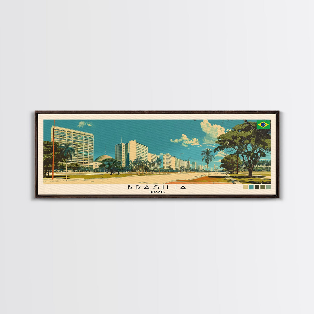 Brasilia, Brazil Panoramic Canvas Print, Brasilia, Brazil Painting, Brazil Art, Brasilia Travel Poster, Travel Art, Housewarming Gift