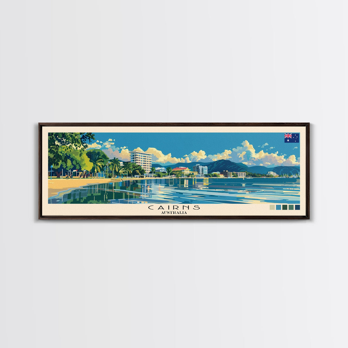 Cairns, Australia Panoramic Canvas Print, Cairns, Australia Painting, Australia Art, Cairns Travel Poster, Travel Art, Living Room Painting