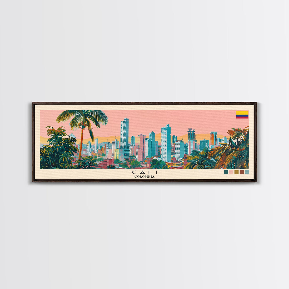 Cali, Colombia Panoramic Canvas Print, Cali, Colombia Painting, Colombia Art, Cali Travel Poster, Travel Art, Vacation Gift