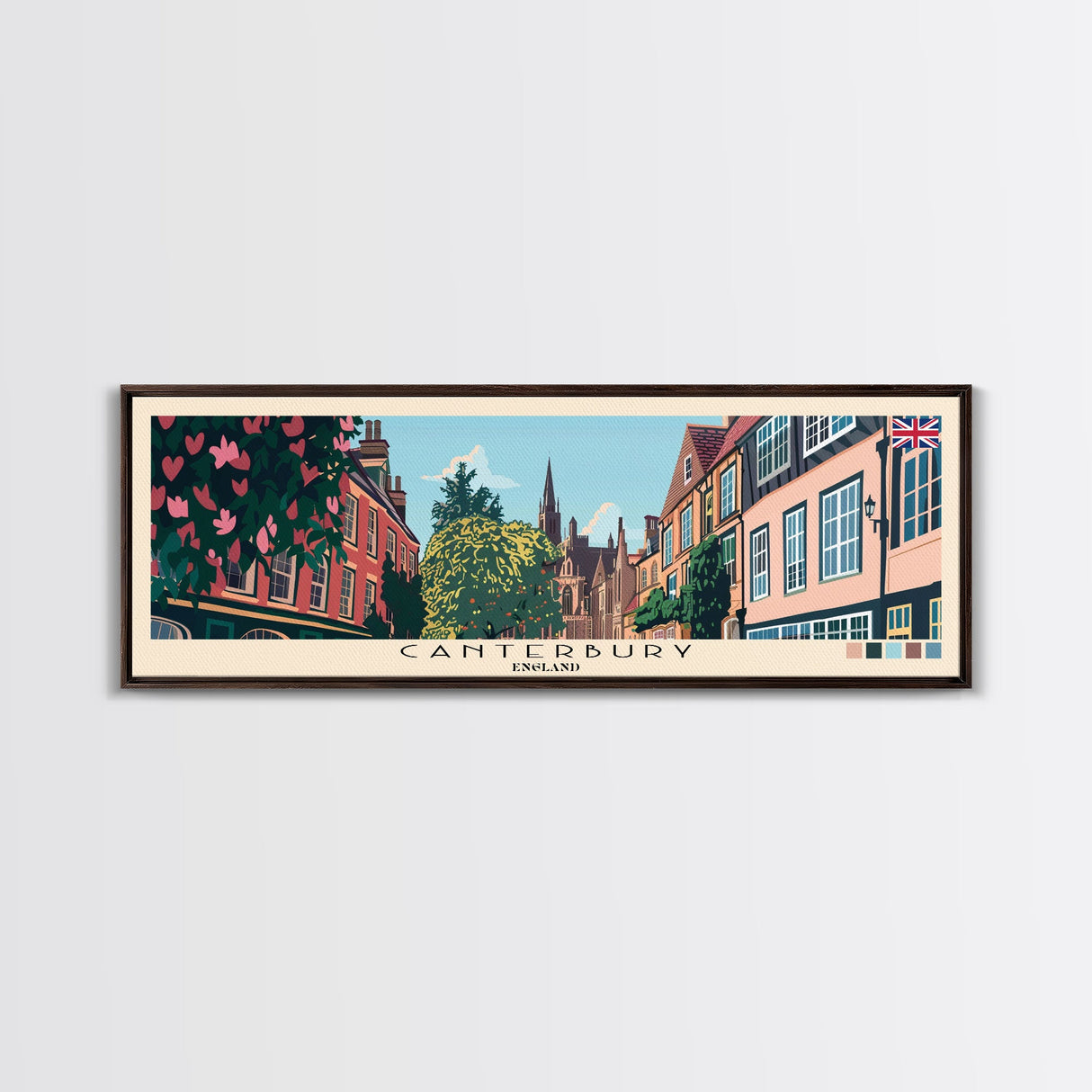 Canterbury, England Panoramic Canvas Print, Canterbury, England Painting, England Art, Canterbury Travel Poster, Travel Art, Vacation Gift