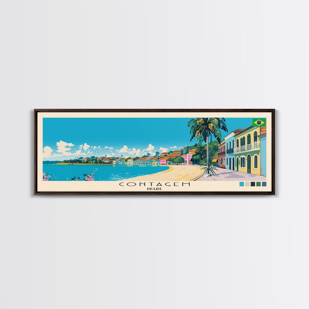 Contagem, Brazil Panoramic Canvas Print, Contagem, Brazil Painting, Brazil Art, Contagem Travel Poster, Travel Art, Guest Room Painting
