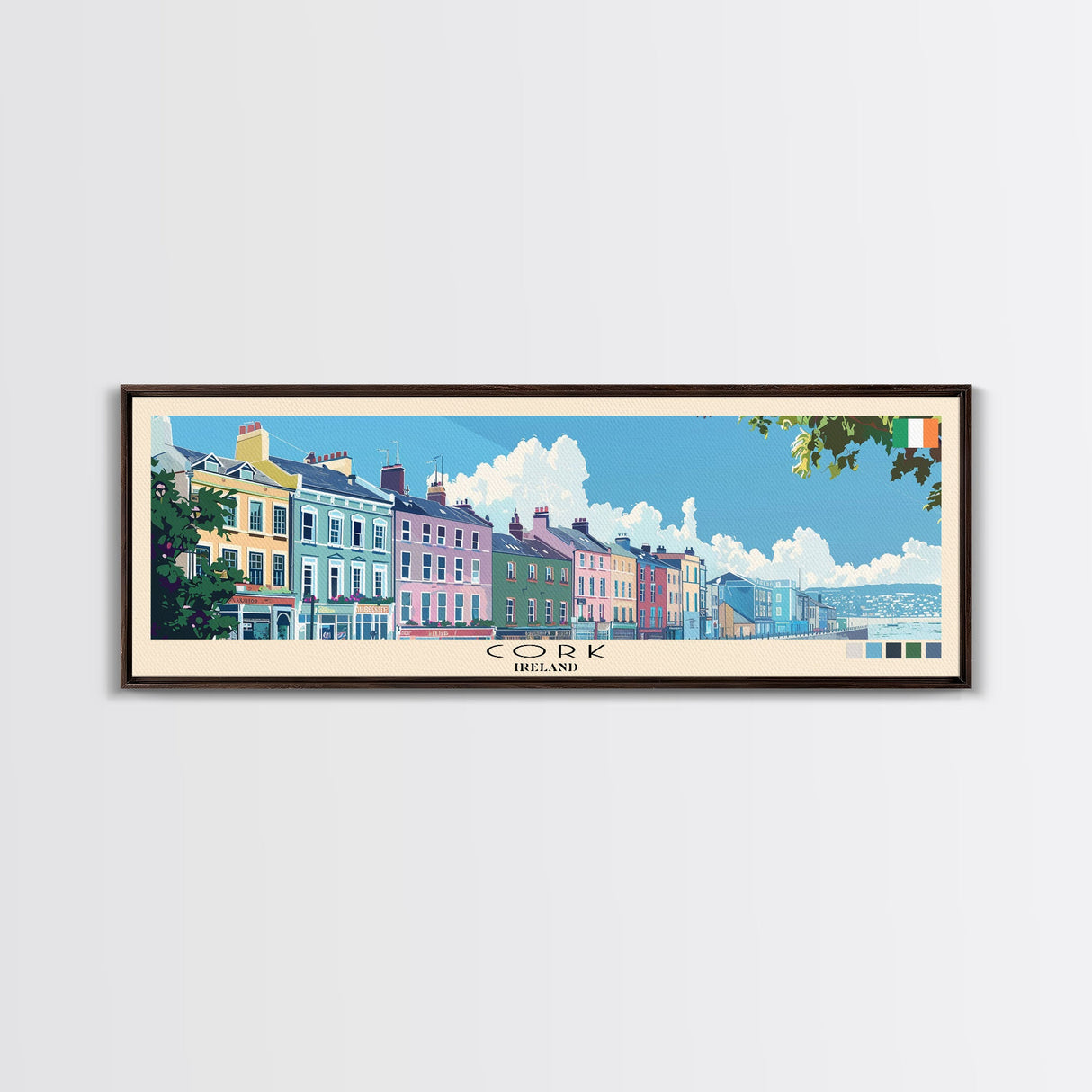 Cork, Ireland Panoramic Canvas Print, Cork, Ireland Painting, Ireland Art, Cork Travel Poster, Travel Art, Guest Room Painting