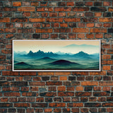 Emerald Green Rolling Hills and Mountains, Landscape Art, Ready To Hang Canvas Print, Framed Wall Art