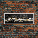 Black & Gold Mountain Landscape Painting, Framed Canvas Print, Panoramic Art, Extra Wide Art, Center Piece Decor, Above Fireplace or Sofa