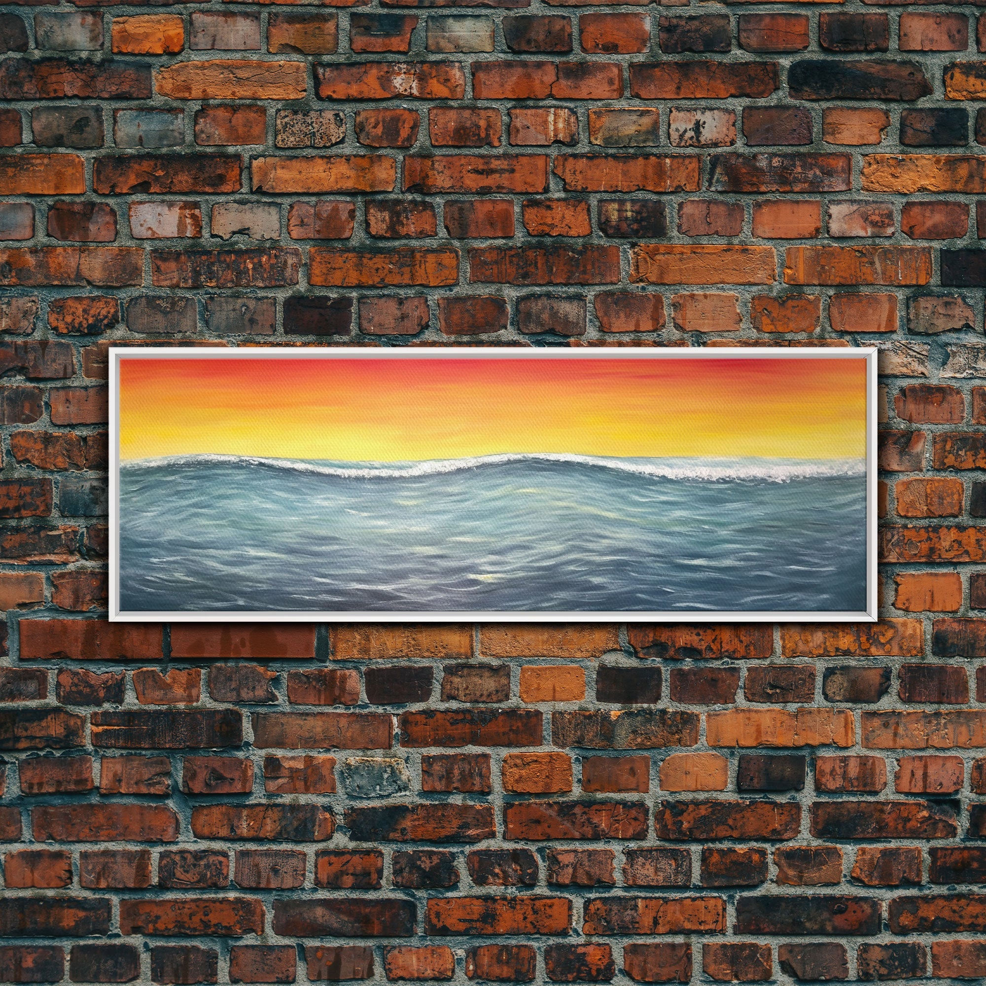 Seascape Canvas Art Print, Ocean, Waves, Horizon, Sunset, Orange