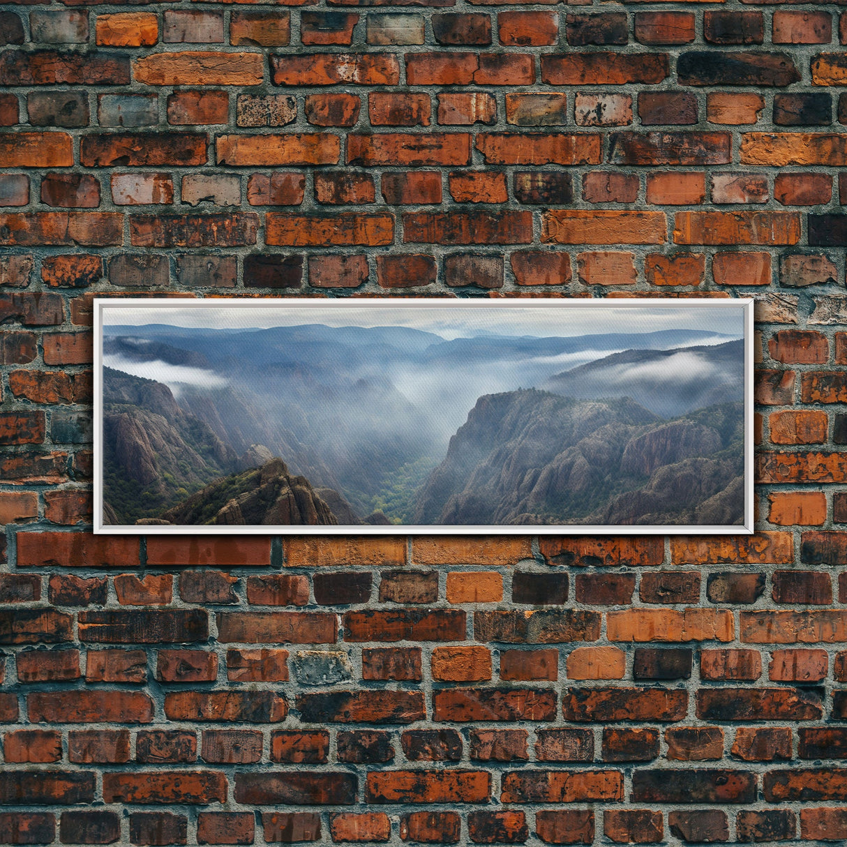 Ultrawide Panoramic Watercolor Landscape Painting Of A Desert Canyon, Framed Canvas Print, Subdued Boho Minimalist Wall Art, Guest Room Art