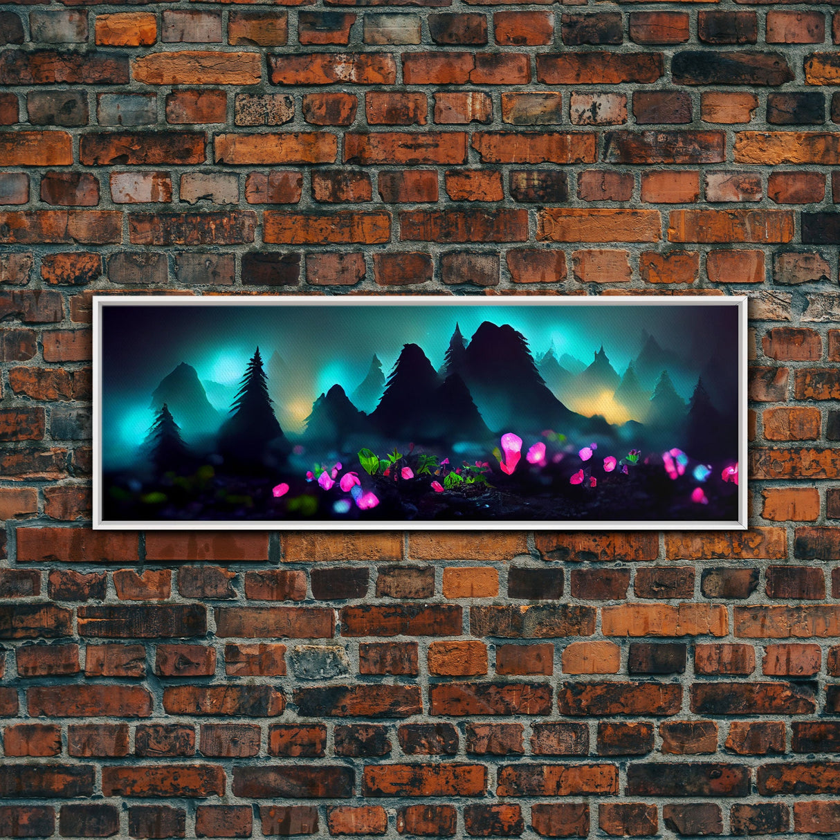 Luminescent trail in the forest, fantasy art, RPG concept art, canvas print, tiny worlds, glowing mushrooms out of focus, miniature worlds