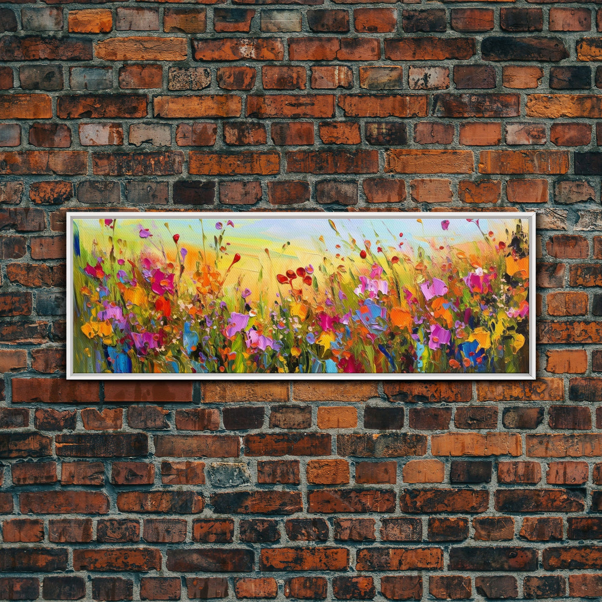 Framed Canvas Print of Original painting, Large wall art, Boho wall décor, Flower painting, Home decor, Modern art, Bedroom decor, Panoramic