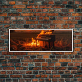 Urban Decay, Street Punk Art, Framed Canvas Print, Burning Grand Piano In A Field at Sunset, Dystopian Decor