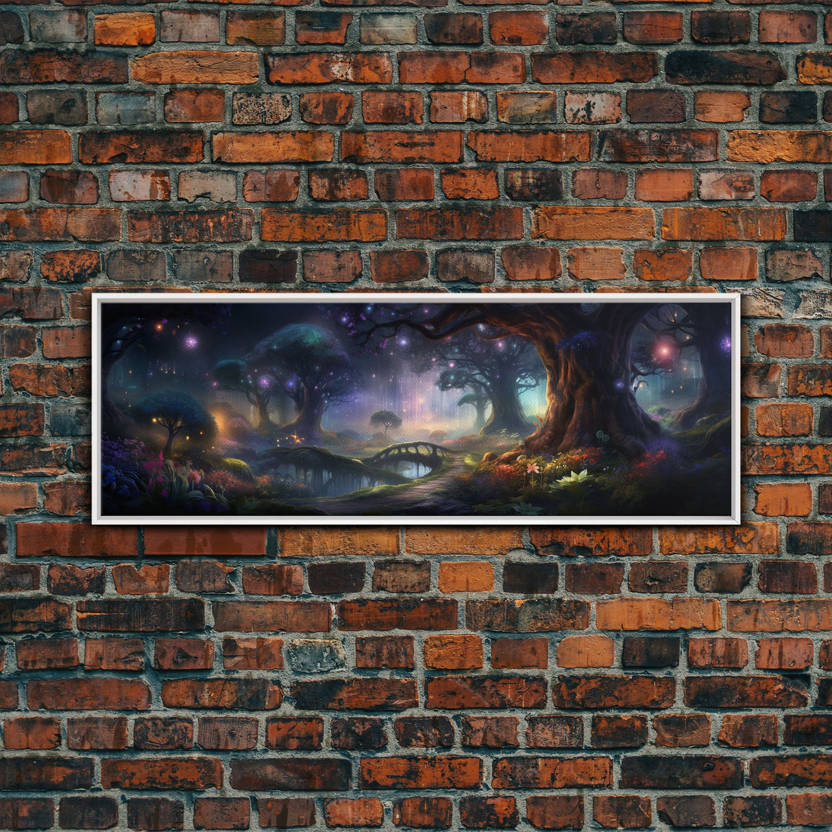 Spiritual Fantasy Forest Wall Art Print, Lanterns and Glowing Trees and Rivers, Fantasy Painting, Living Room Wall Art