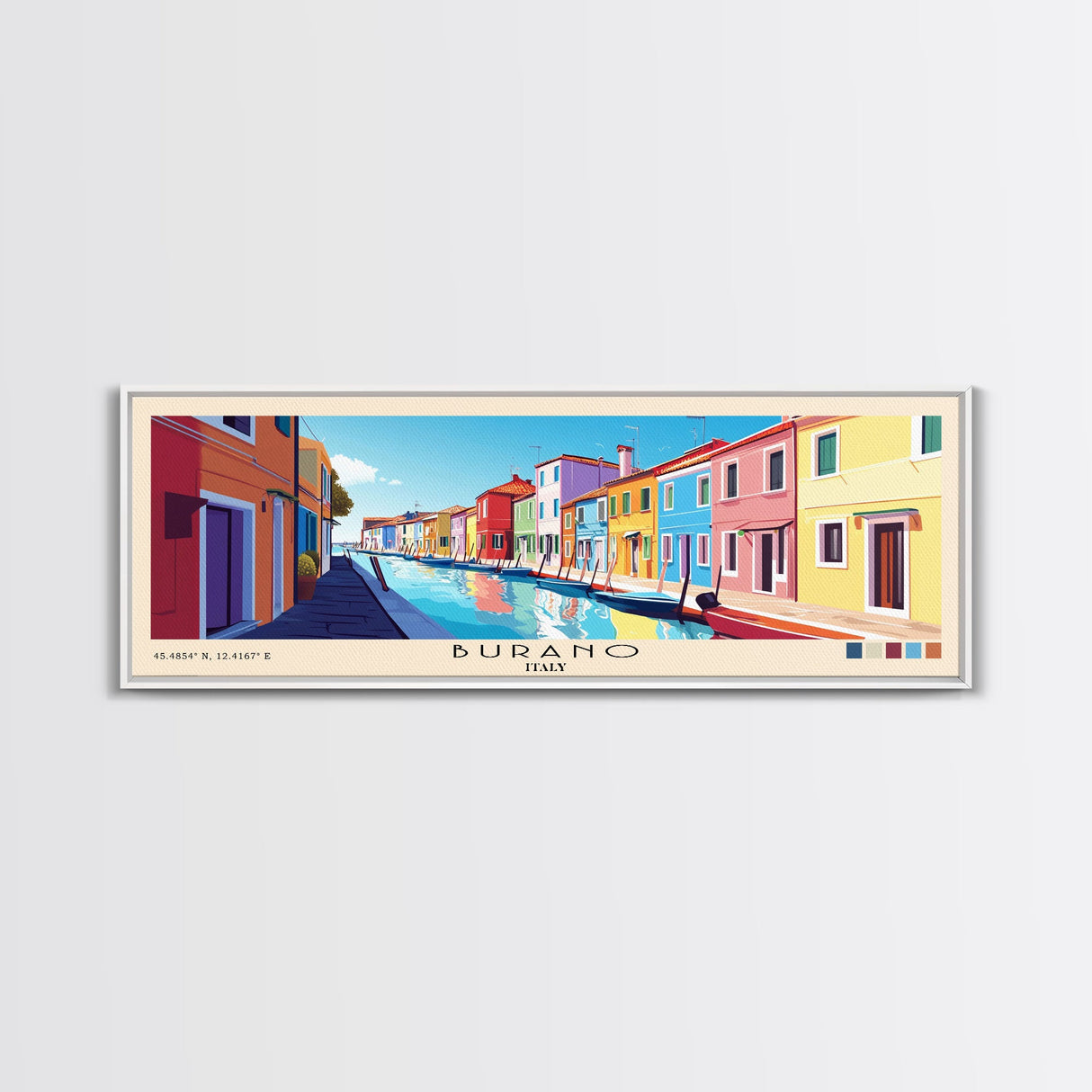 Burano, Italy Panoramic Print, Vacation Gift, Italy Wall Art, Beach Painting, Beach Decor, Beach Or Lakehouse Art