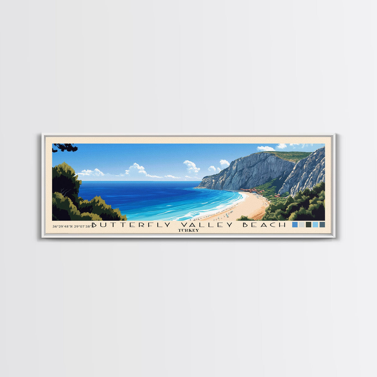 Butterfly Valley Beach, Turkey Panoramic Print, Vacation Gift, Turkey Wall Art, Beach Painting, Beach Decor, Large Wall Art, Wood Frame Art