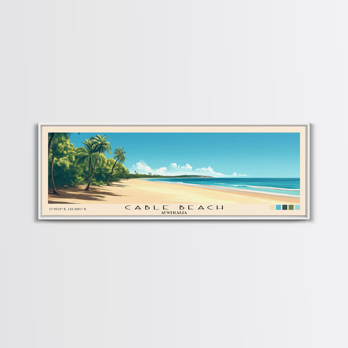 Cable Beach, Australia Panoramic Beach Print, Vacation Gift, Australia Wall Art, Framed Canvas Print, Framed Beach Painting