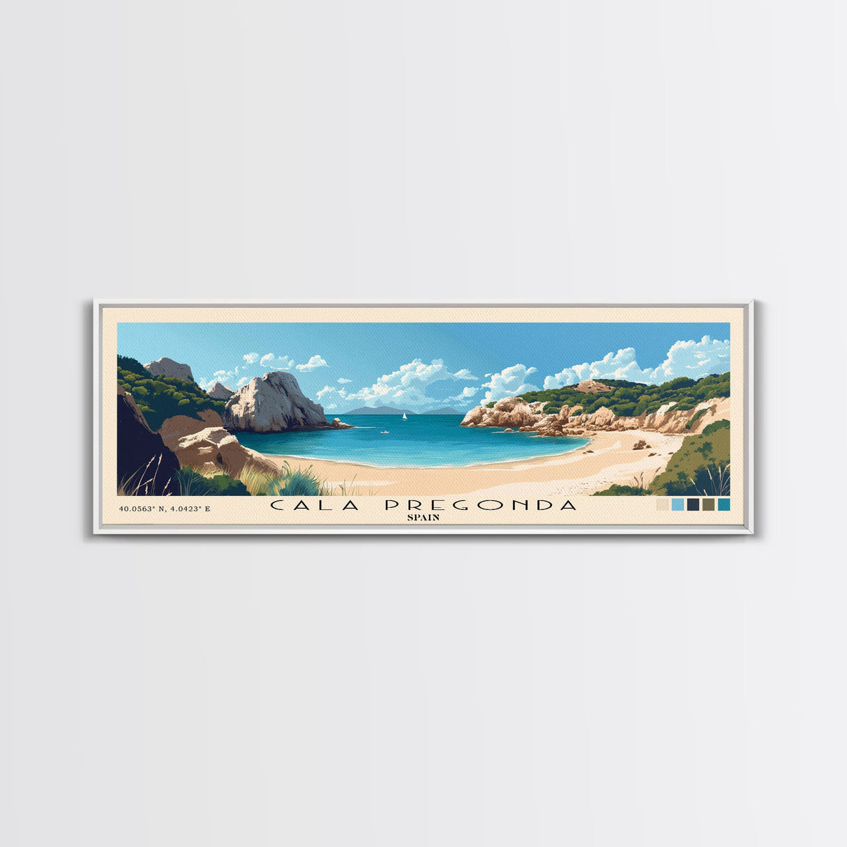 Cala Pregonda, Spain Panoramic Print, Vacation Gift, Spain Wall Art, Beach Painting, Beach Decor, Beach Or Lakehouse Art