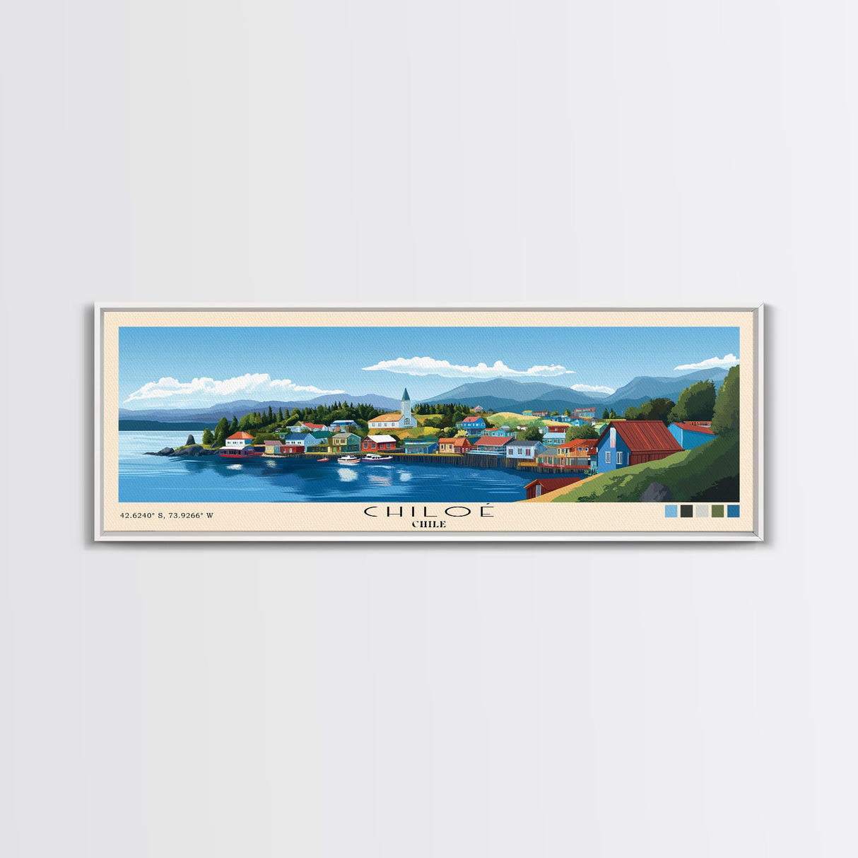 Chiloé, Chile Panoramic Print, Vacation Gift, Chile Wall Art, Beach Painting, Beach Decor, Large Wall Art, Wood Frame Art