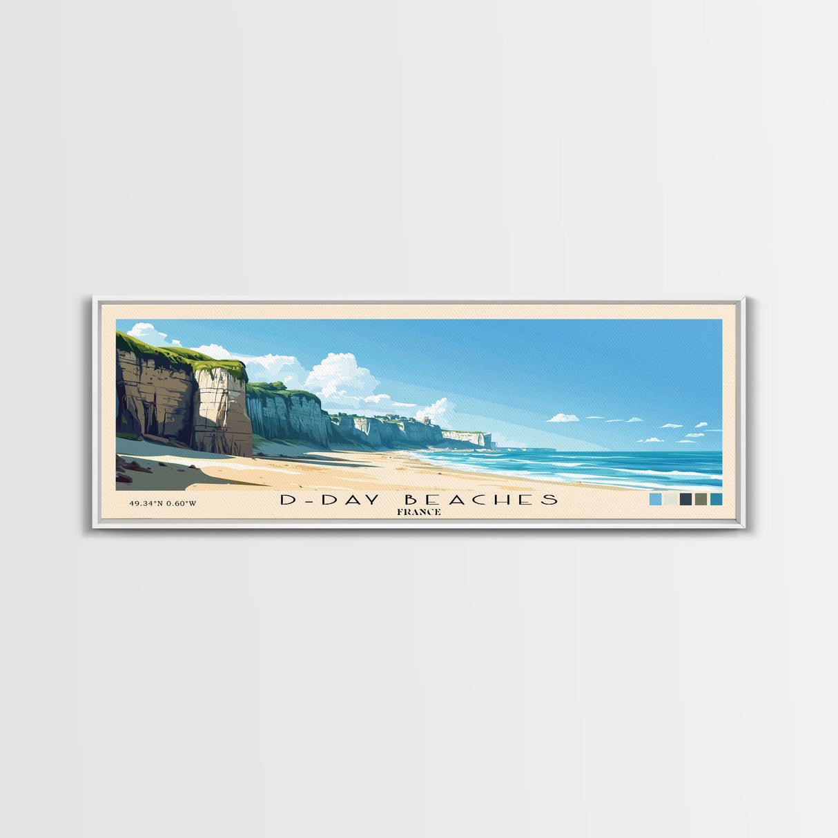 D-Day beaches, France Panoramic Beach Print, Vacation Gift, France Wall Art, Framed Canvas Print, Framed Beach Painting