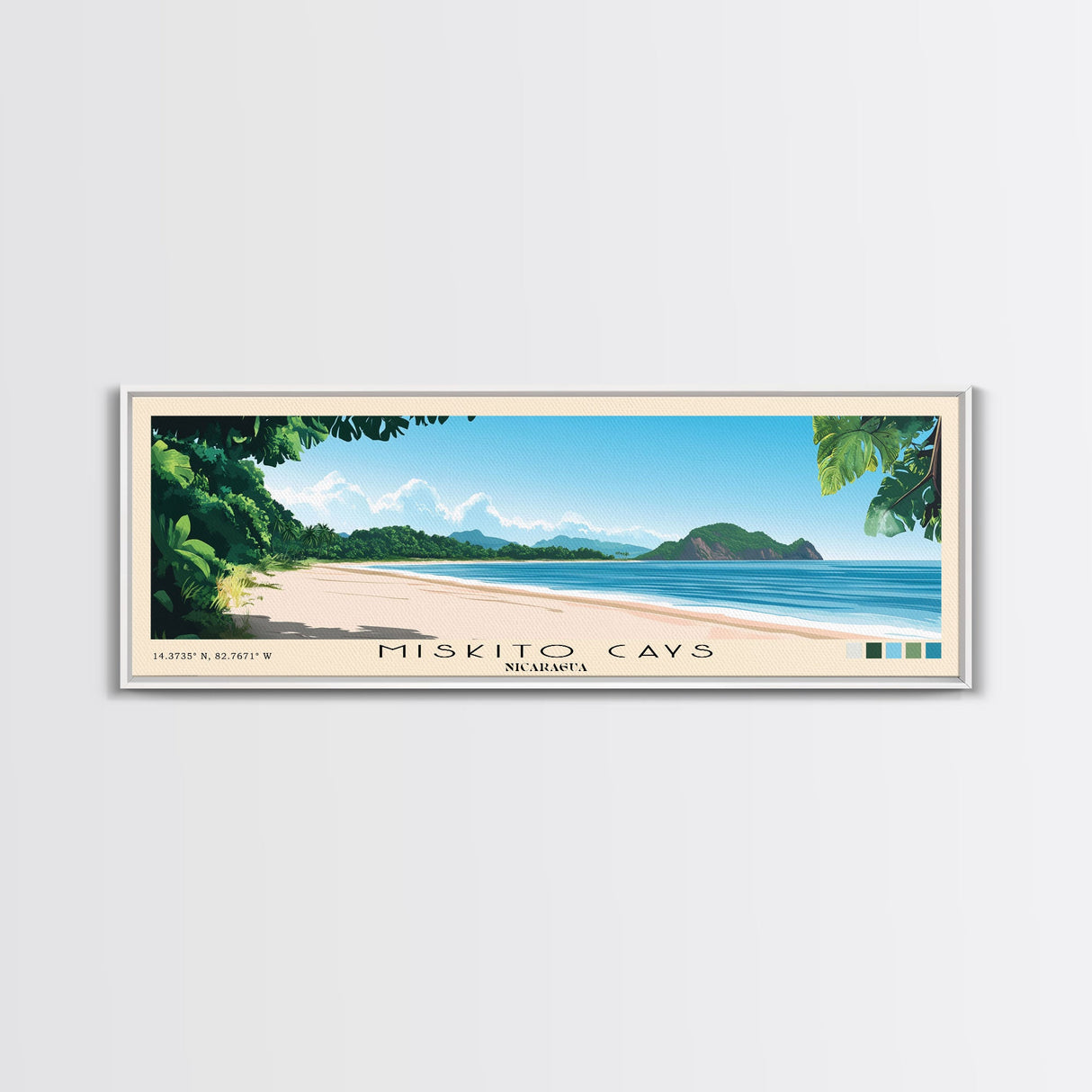 Miskito Cays, Nicaragua Panoramic Beach Print, Vacation Gift, Nicaragua Wall Art, Framed Canvas Print, Framed Beach Painting