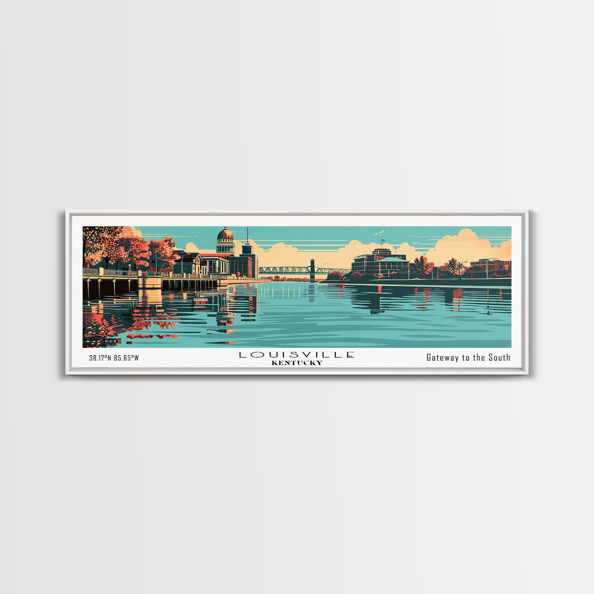Louisville Kentucky Panoramic Wall Art, Mid Century Modern Framed