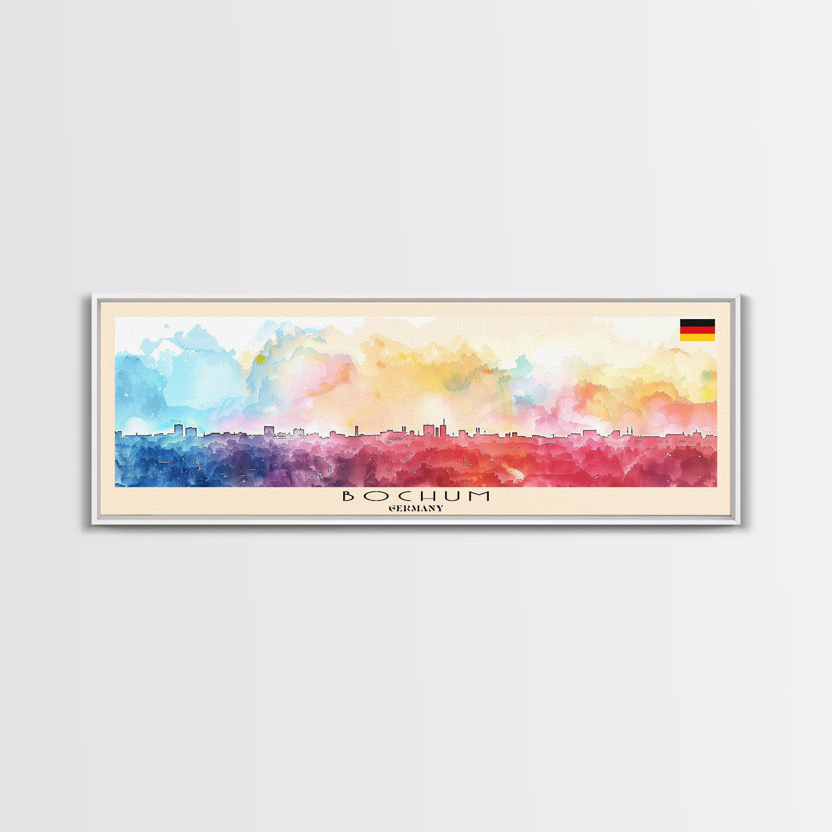 Bochum Germany Panoramic Travel Poster, Framed Canvas Print or Metal Wall Art, Travel Art, Home Decor, Panoramic Painting, Midcentury Art