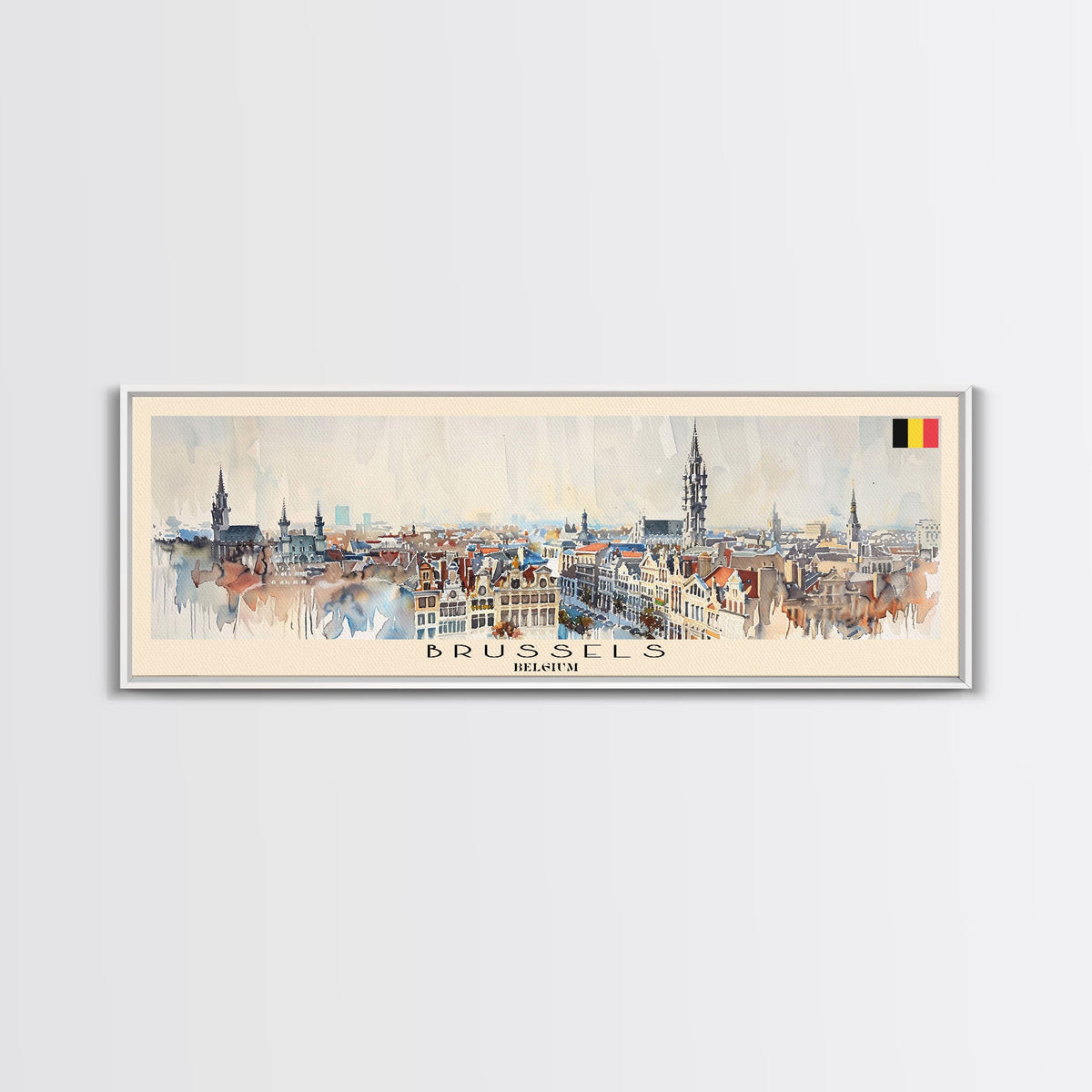 Brussels Belgium Panoramic Travel Poster, Framed Canvas Print or Metal Wall Art, Travel Art, Home Decor, Panoramic Painting, Midcentury Art