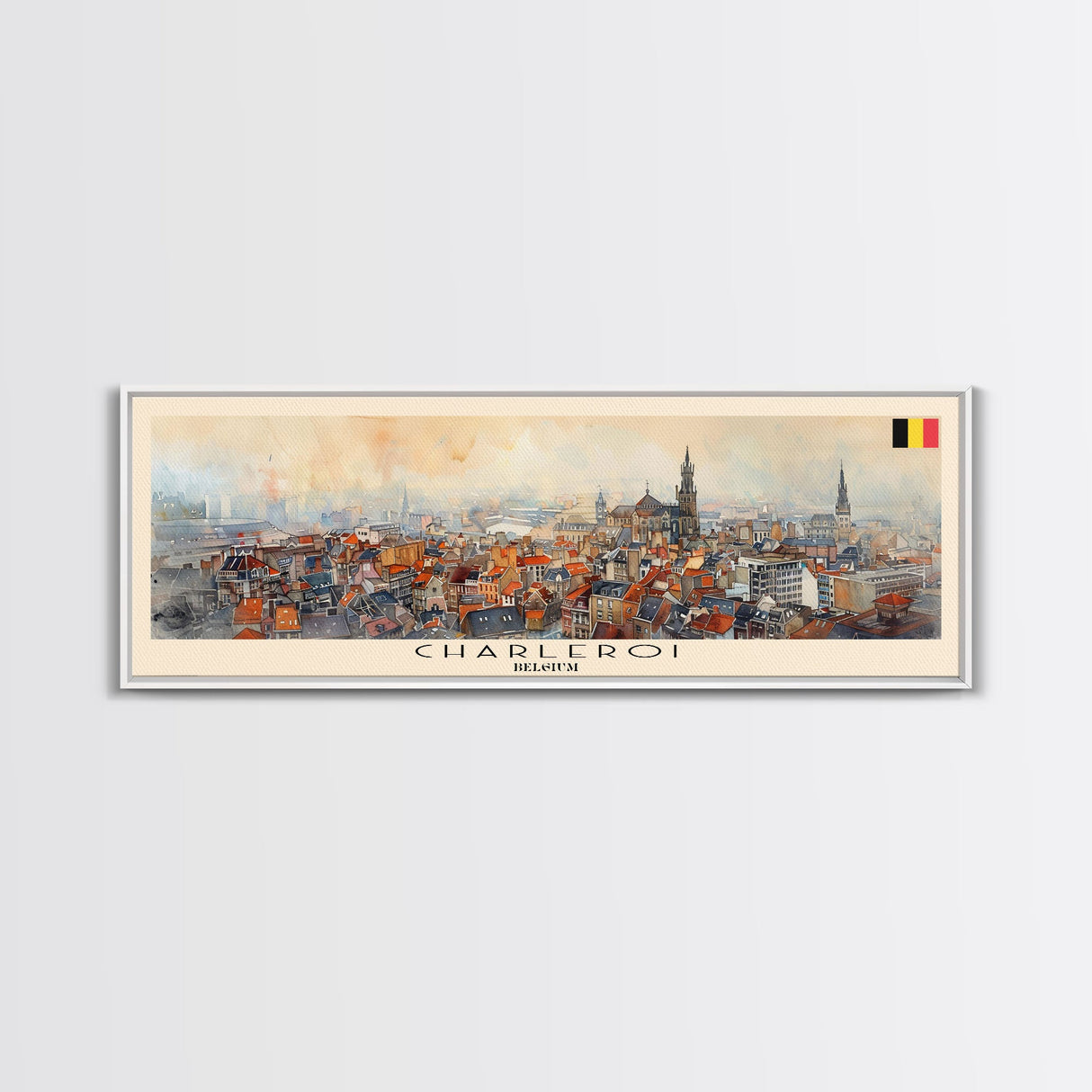 Charleroi Belgium Travel Print Wall Art, Panoramic City Art, Travel Art, Wall Decor, Vacation Gift, Framed Canvas Print Or Metal Art