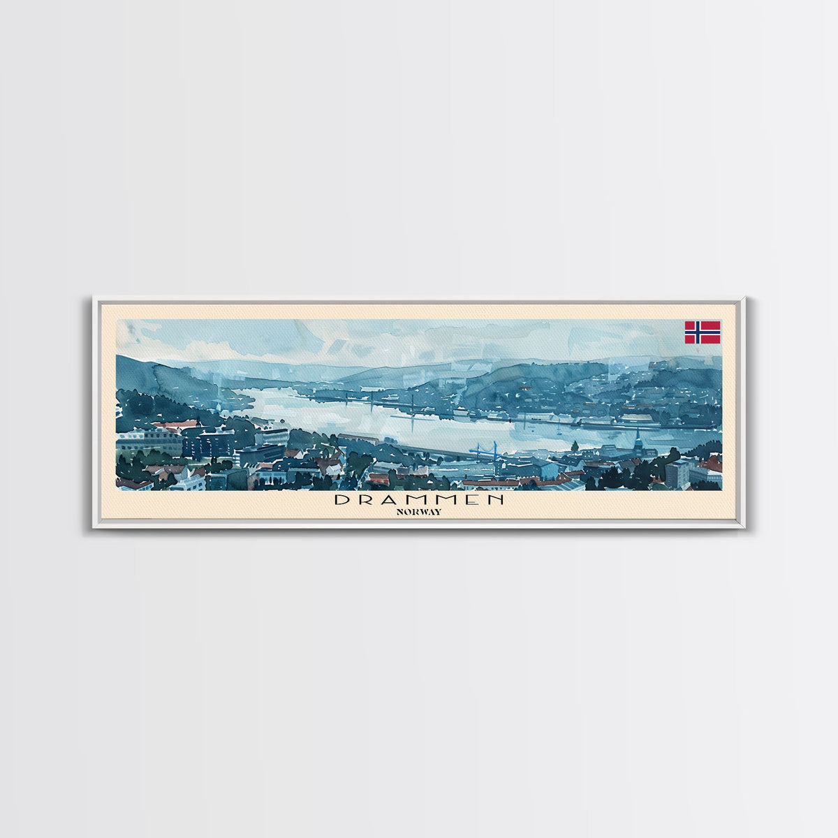 Drammen Norway Travel Print Wall Art, Panoramic City Art, Travel Art, Wall Decor, Vacation Gift, Framed Canvas Print Or Metal Art