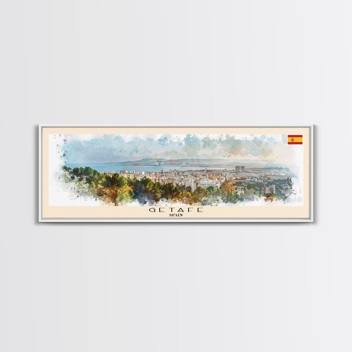 Getafe Spain Panoramic Travel Poster, Framed Canvas Print or Metal Wall Art, Travel Art, Home Decor, Panoramic Painting, Midcentury Art