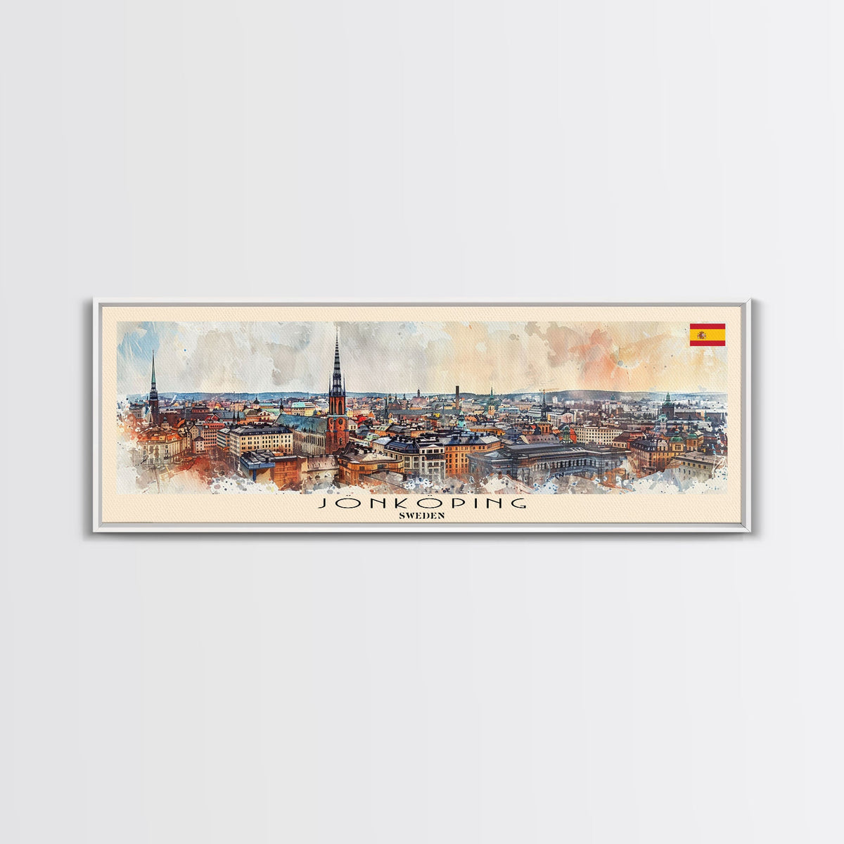 Jonkoping Sweden Travel Print Wall Art, Panoramic City Art, Travel Art, Wall Decor, Vacation Gift, Framed Canvas Print Or Metal Art