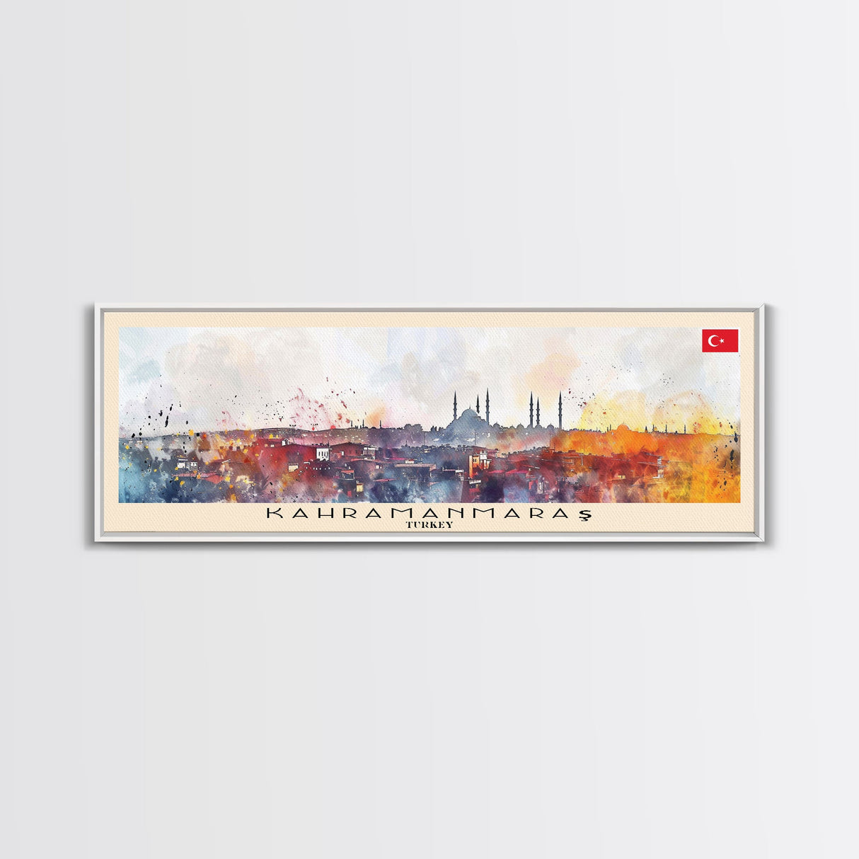 Kahramanmaras Turkey Panoramic Travel Poster, Framed Canvas Print or Metal Wall Art, Travel Art, Home Decor, Panoramic Painting, Midcentury Art