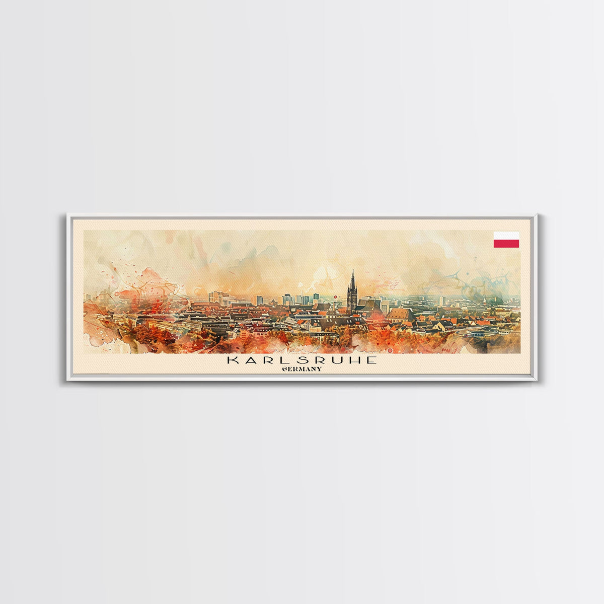Karlsruhe Germany Panoramic Travel Poster, Framed Canvas Print or Metal Wall Art, Travel Art, Home Decor, Panoramic Painting, Midcentury Art