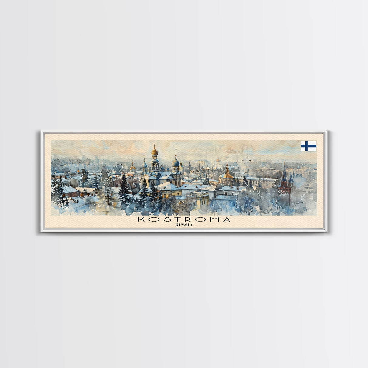 Kostroma Russia Panoramic Travel Poster, Framed Canvas Print or Metal Wall Art, Travel Art, Home Decor, Panoramic Painting, Midcentury Art