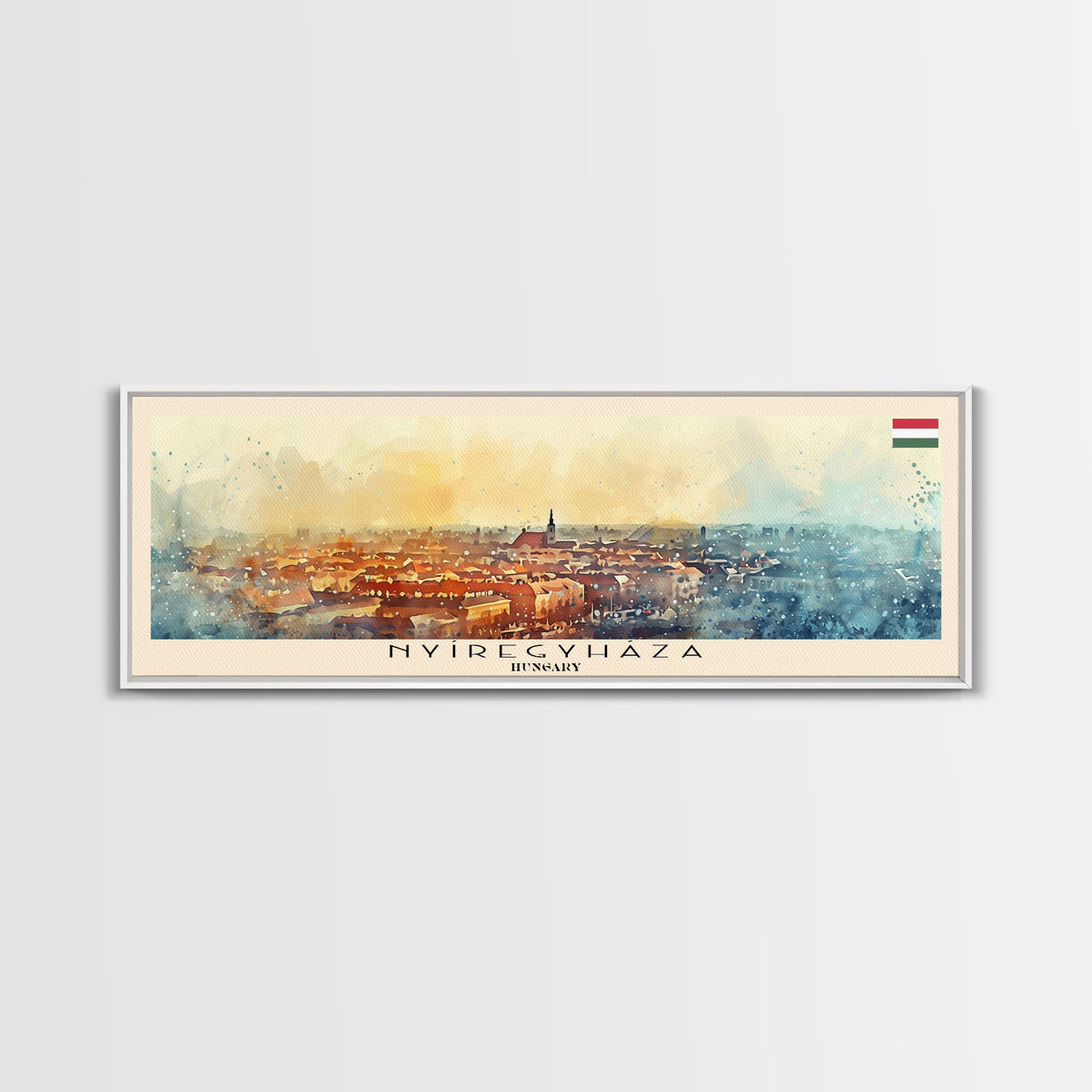 Nyiregyhaza Hungary Panoramic Travel Poster, Framed Canvas Print or Metal Wall Art, Travel Art, Home Decor, Panoramic Painting, Midcentury Art