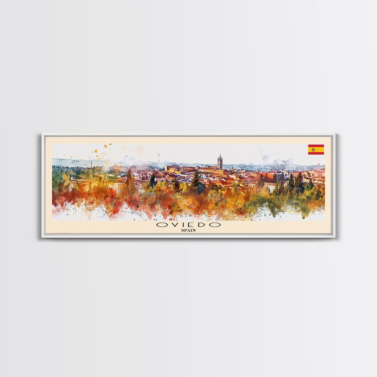 Oviedo Spain Travel Art, City Art, Framed Canvas Print or Metal Wall Art, Europe Travel Poster, Panoramic Wall Art, Extra Wide Wall Art