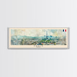 Paris France Panoramic Travel Poster, Framed Canvas Print or Metal Wall Art, Travel Art, Home Decor, Panoramic Painting, Midcentury Art