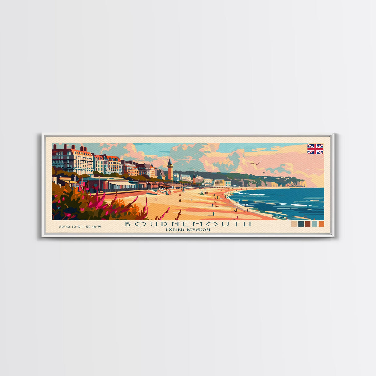 Bournemouth United Kingdom Wall Art, Panoramic Travel Poster, Panoramic Framed Canvas Print, City Wall Art, Wall Hanging Home Decor, Travel Art