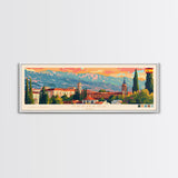 Granada Spain Panoramic Travel Poster, Framed Canvas Print or Metal Wall Art, Travel Art, Home Decor, Panoramic Painting, Midcentury Art