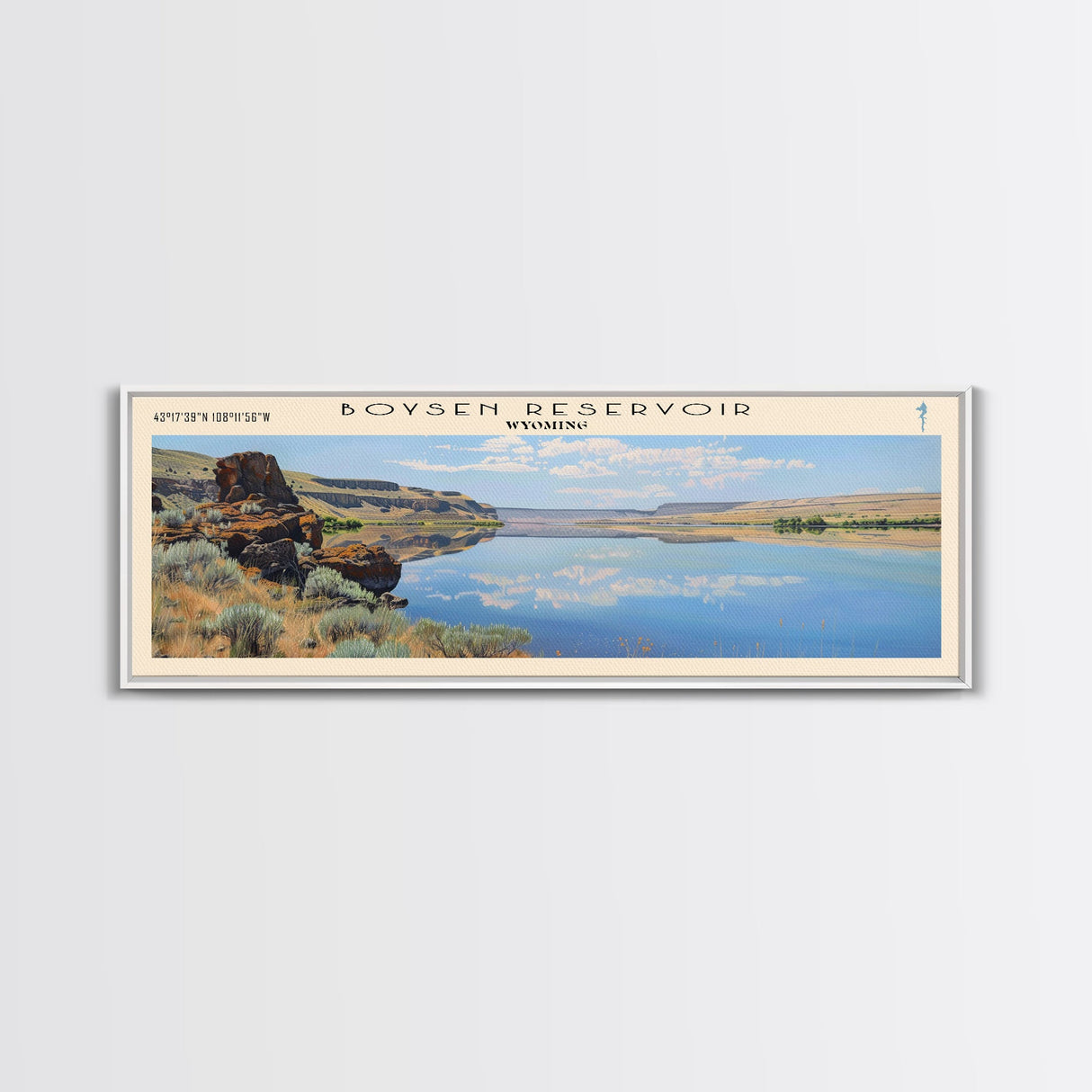 Boysen Reservoir Wyoming Framed Canvas Print, Lake House Art, Panoramic Wall Art, Travel Poster, Minimalist Lake Painting, Home Decor