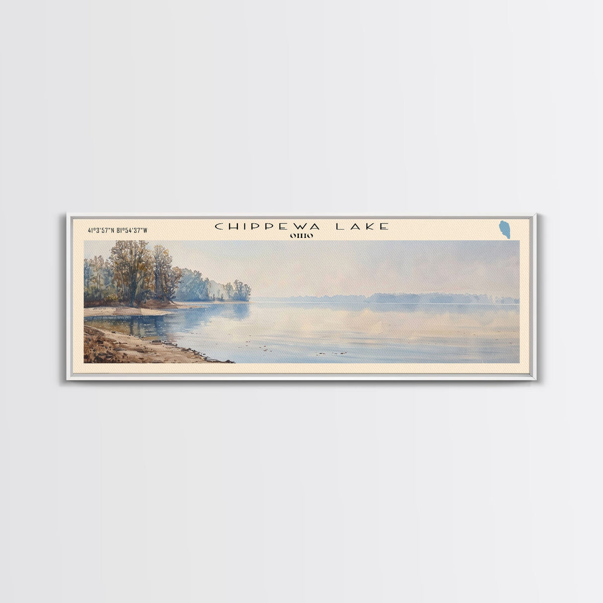 Chippewa Lake Ohio Framed Canvas Print, Lake House Decor, Panoramic Wide Art, Travel Poster, Modern Lake Painting, Nature Art