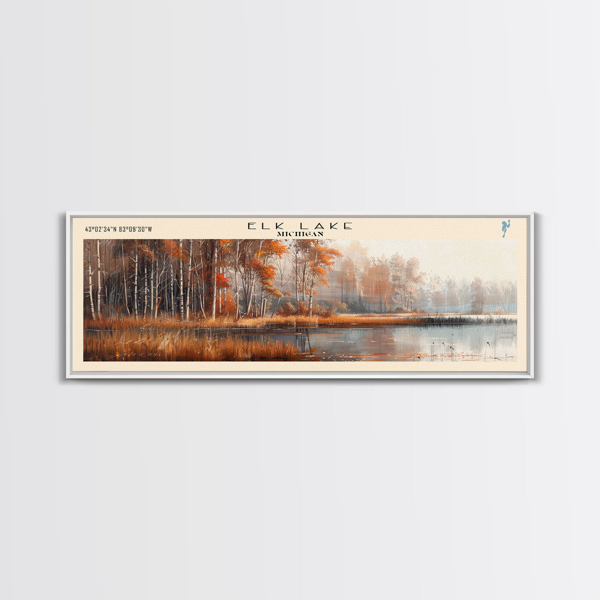 Elk Lake Michigan Framed Canvas Print, Lake House Art, Panoramic Wall Art, Travel Poster, Minimalist Lake Painting, Home Decor